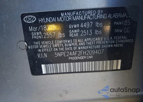 2015 Hyundai Sonata Se from USA, damaged, VIN 5NPE24AF2FH209407